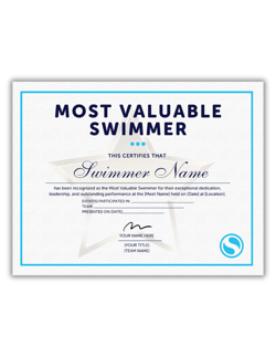 Most Valuable Swimmer Certificate