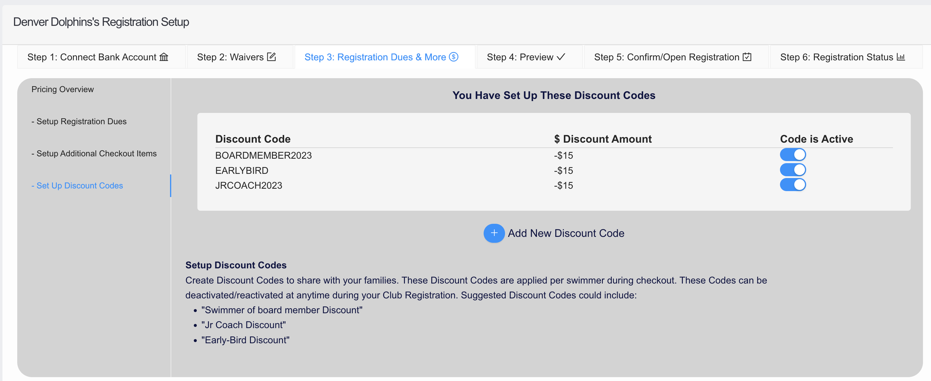 Registration Discount Codes