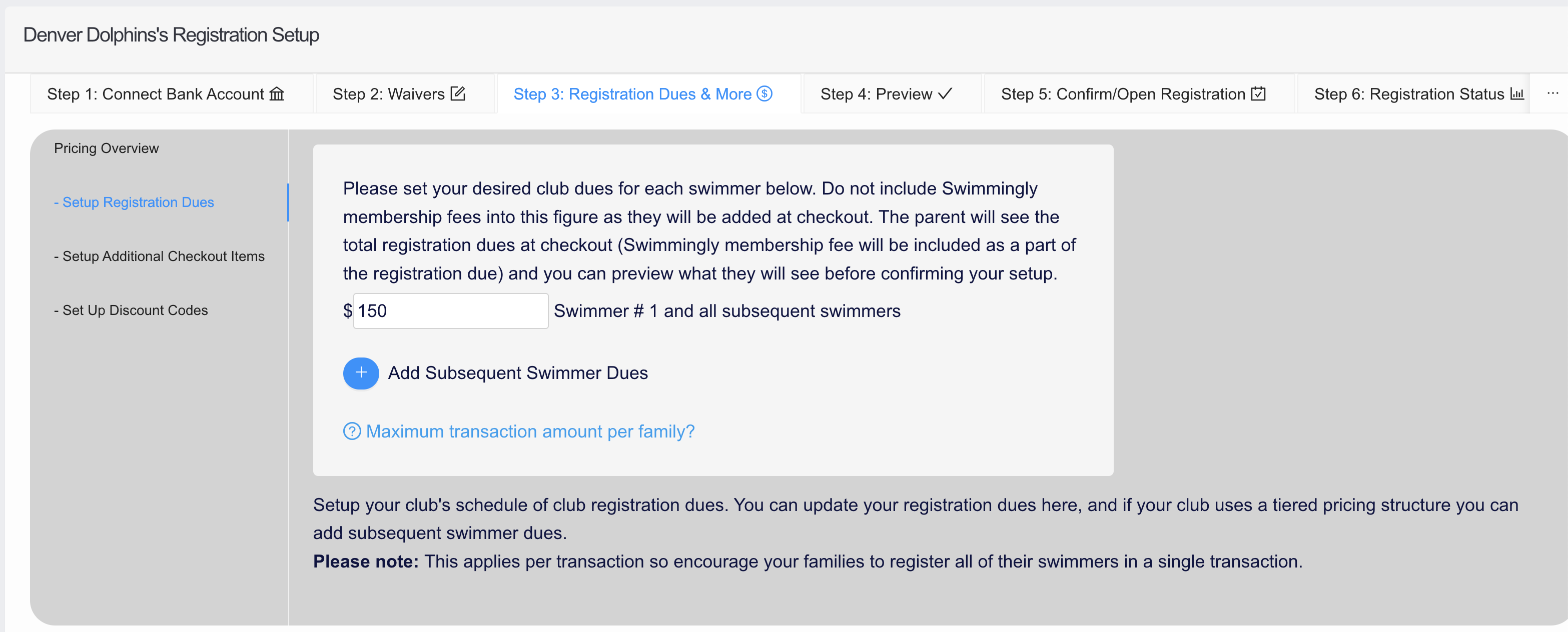 Swimmingly Registration Flat Rate Option